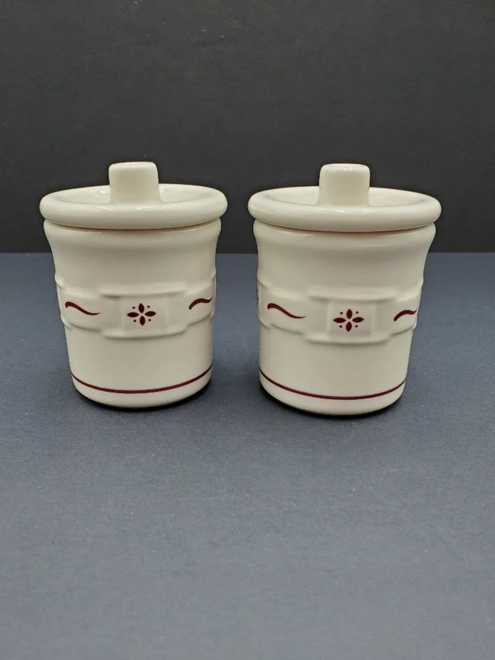 Longaberger Woven Traditions Red Condiment Crocks Small Paprika Spice Jars